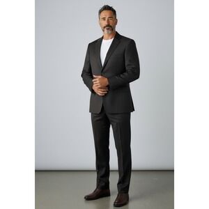 Jack Victor Linden Cut Men's Black Pinstripe Wool Suit Jacket Pants Set